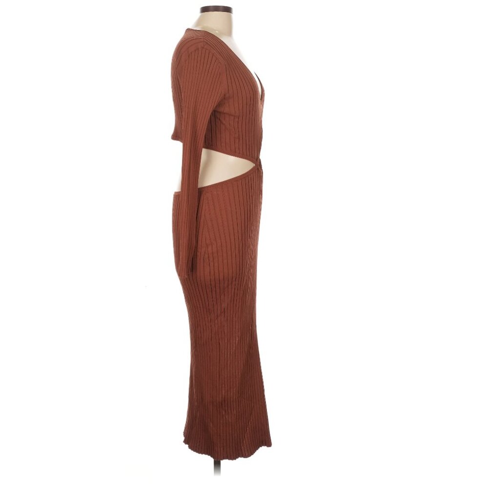 House Of Harlow 1960 Long Sleeve Ribbed O Ring Midi Dress Rust Orange - Fall - S - Picture 15 of 16